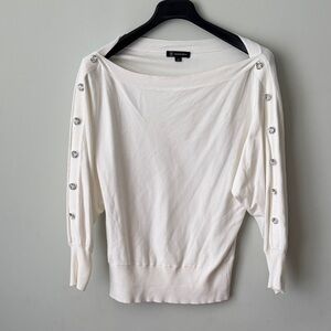 INC International Concepts Off-Shoulder Cream Sweater with Button Sleeve Trim